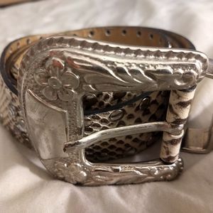 Off white and silver beaded leather belt